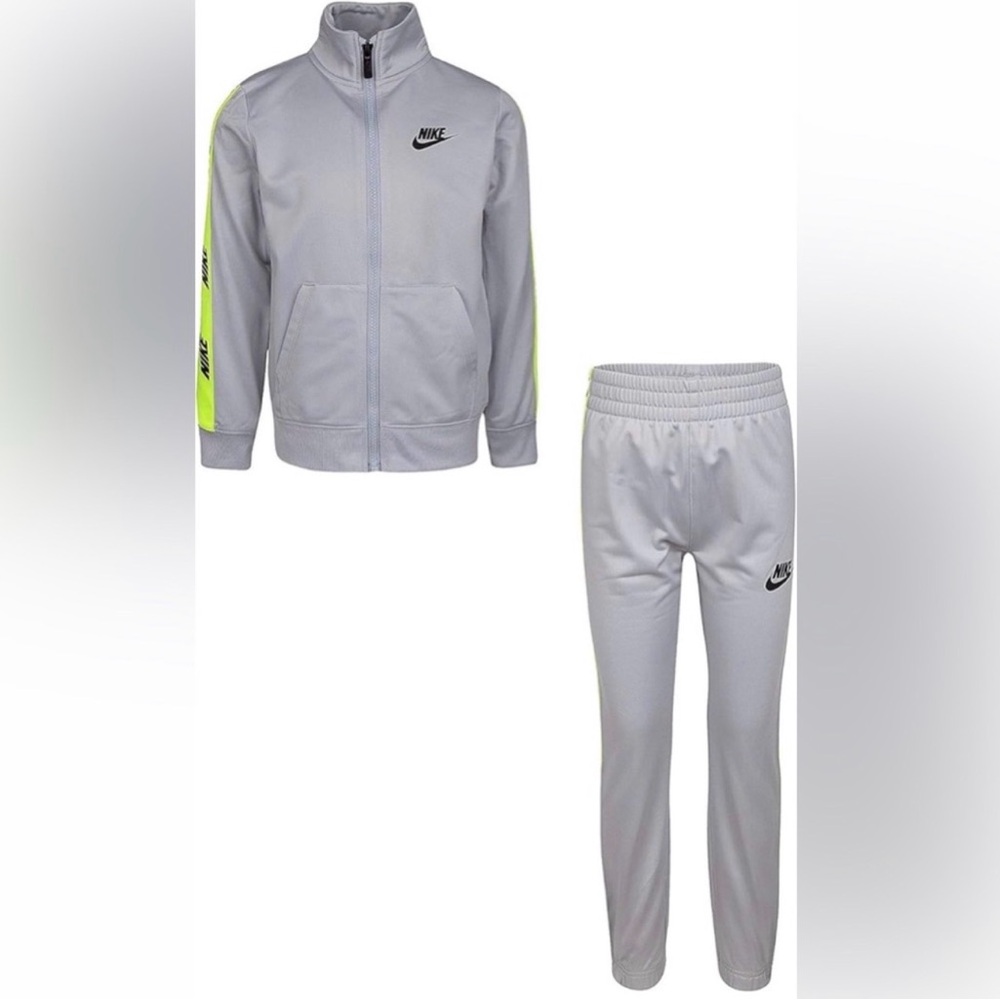 Nike Boys Tracksuit 2T Gray Volt Logo Tape Jacket Pants 2 Piece Set NWT